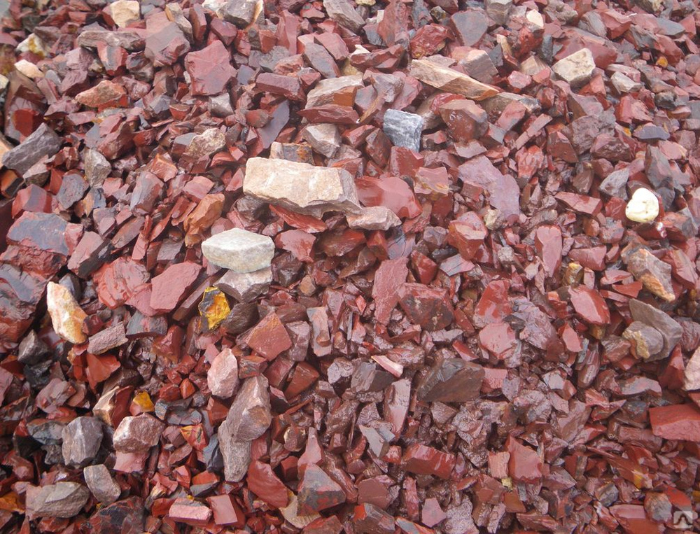  Щебень крошка красный (ЯШМА) фр. 5-10 мм.  купить  в Москве крошка каменная яшмы красный, бордовый, темно-красный декоративная крошка ландшафтная каменная яшмоидная 6 600 руб/т   фото 